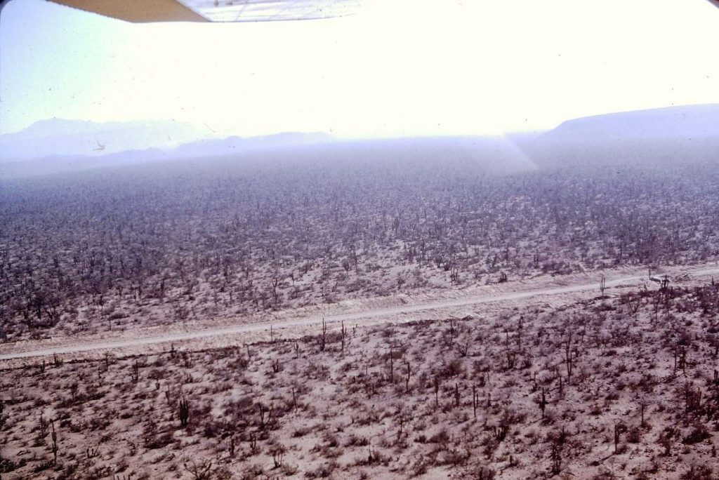 Historic photo of the new transpeninsular highway under construction in Baja California during the 1970's Mexico