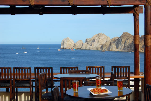 The view of Cabo San Lucas Bay from the rooftop Baja Brewing Company at Cabo Villas Beach Resort