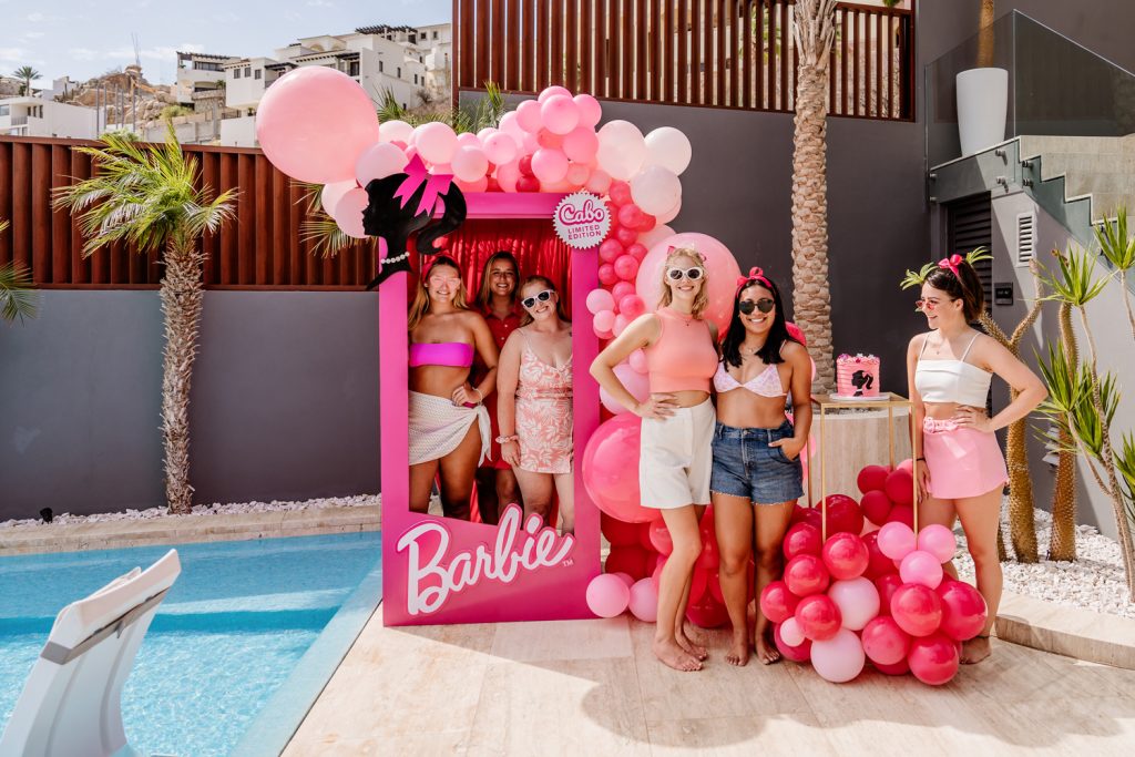 Barbie theme pool party at luxury vacation rental in Cabo San Lucas