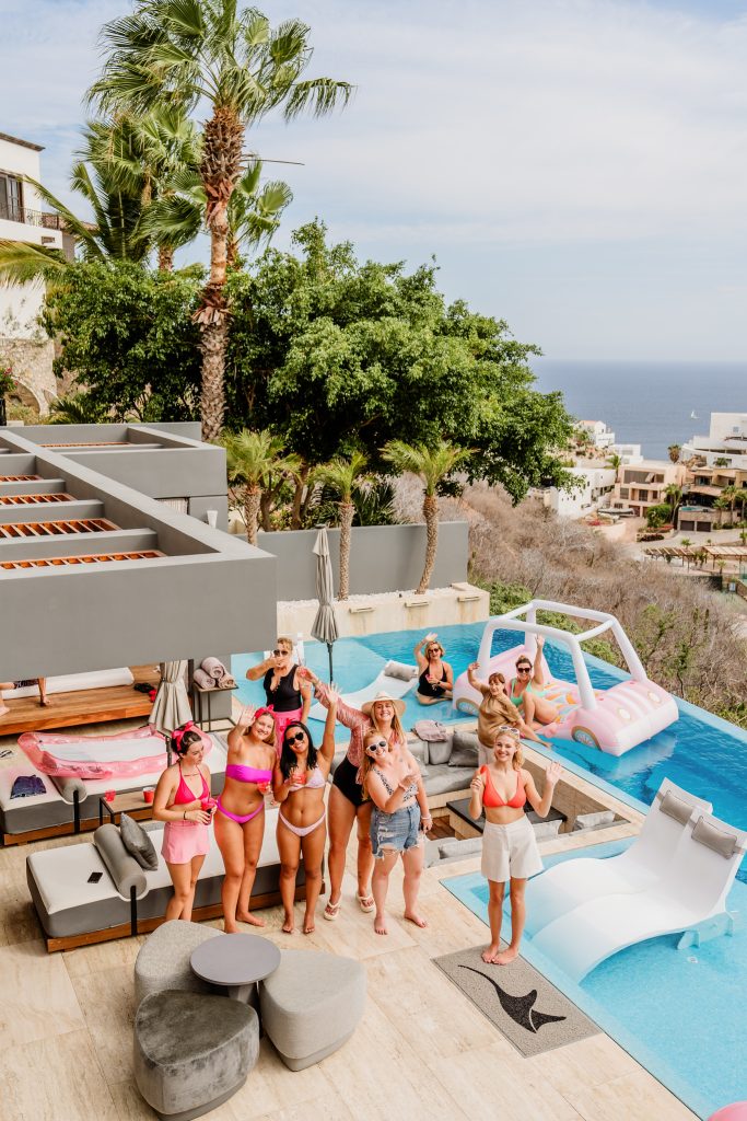 Barbie theme pool party at luxury vacation rental in Cabo San Lucas